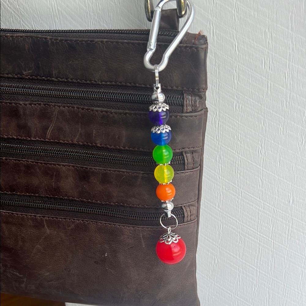 🌈 2 for $15 Handmade Resin Beaded Keychain Rainbow colors with Silver Clip - Picture 2 of 2